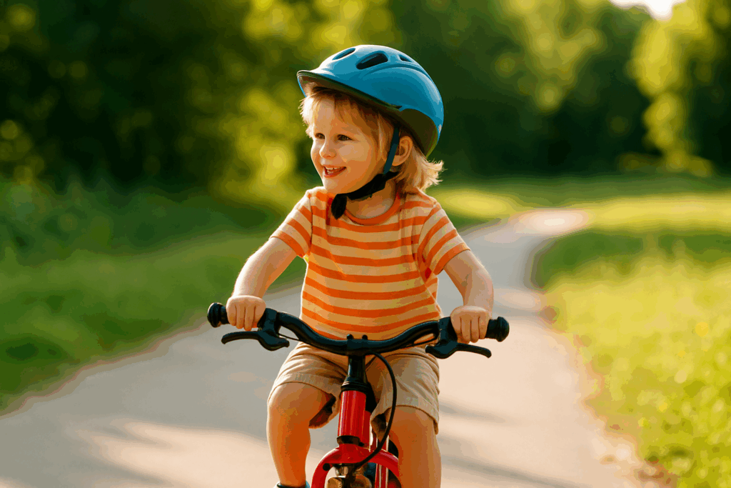 Kind lernt Fahrrad fahren